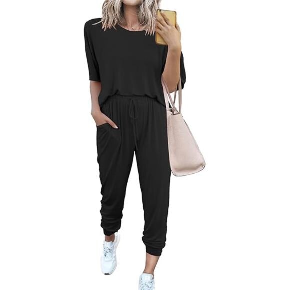 Womens 2 Piece Outfit Short Sleeve Pullover Tops Tracksuits - Picture 7 of 7
